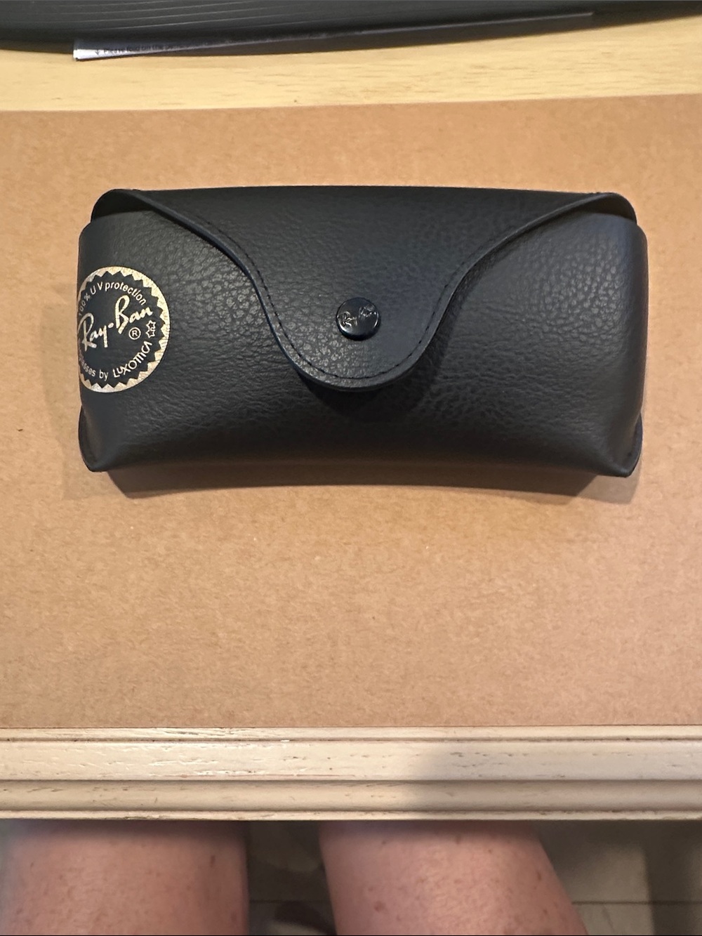 Ray-Ban Black Leather Sunglasses Case with Gold Logo